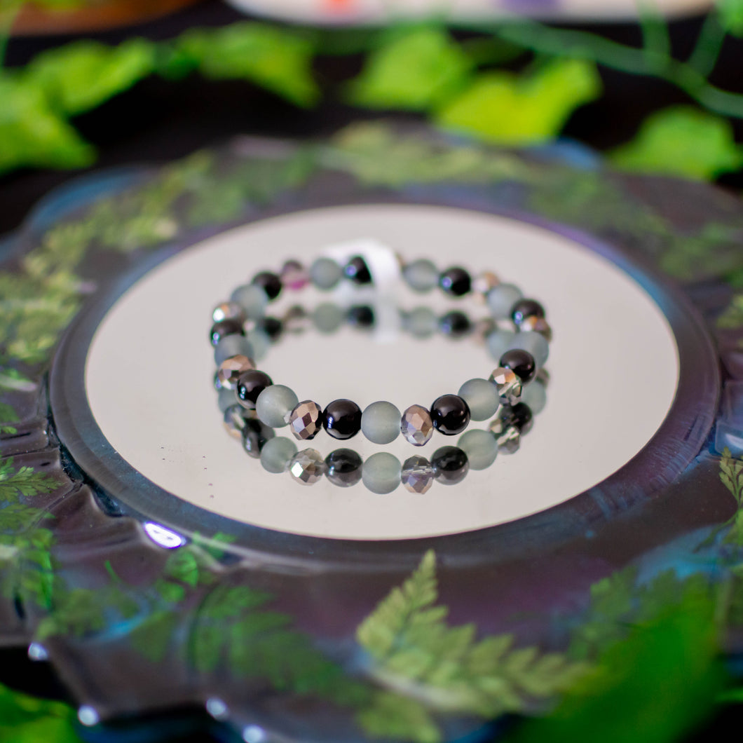 Obsidian & Glass Bead Bracelet
