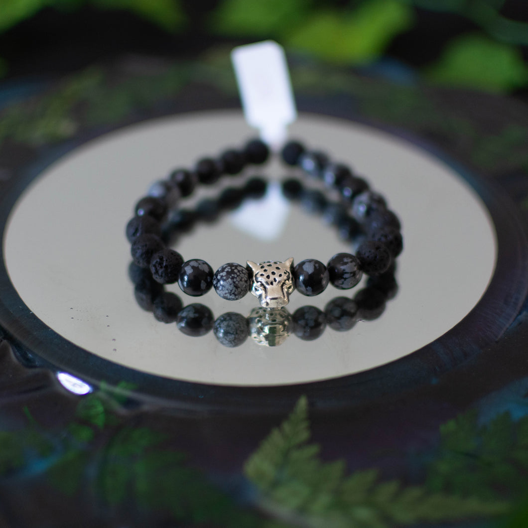 Snowflake Obsidian & Lava Bead Bracelet