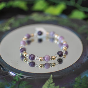 Lepidolite & 14k Gold Plated Bead Bracelet