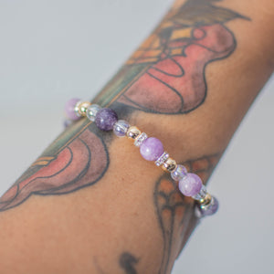 Lepidolite & 14k Gold Plated Bead Bracelet